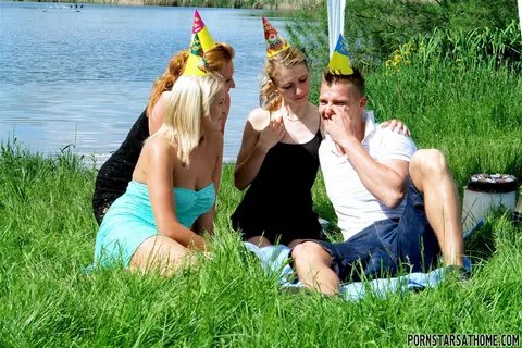 Group of Nude Women Suck and Fuck a Guy Outdoors – photo 2 of 15