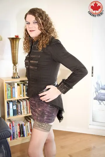Trans Woman in Stockings Poses Nude and Displays Her Body