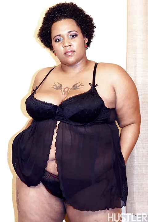 Mature Ebony BBW Strips to Lingerie and Heels – photo 1 of 16