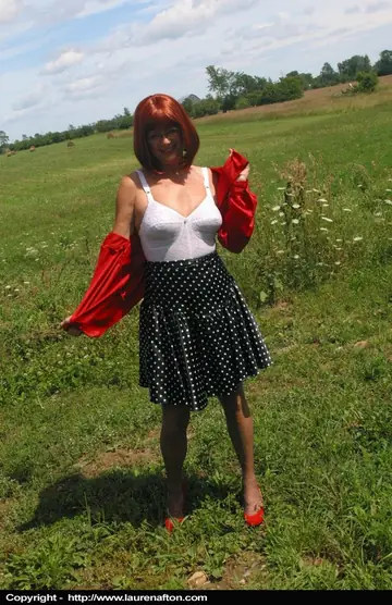 Mature Redhead Spreads Her Legs in Lingerie and Stockings Outdoors