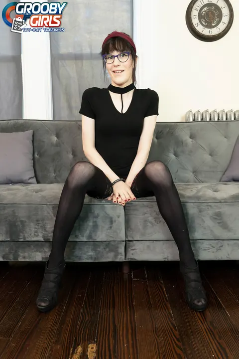 Trans Woman in Stockings Poses and Bares Her Body – photo 1 of 16