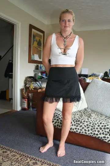 Busty Blonde in a Skirt Takes Anal and Gets a Facial on the Sofa