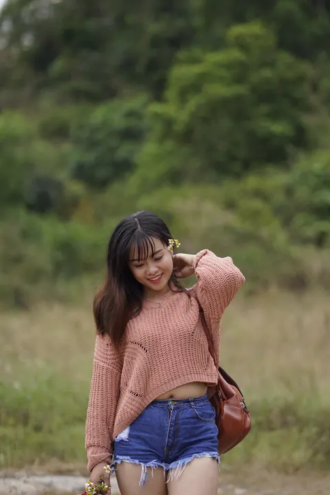 Petite Asian Babe in Shorts and Glasses Poses Outdoors – photo 11 of 21