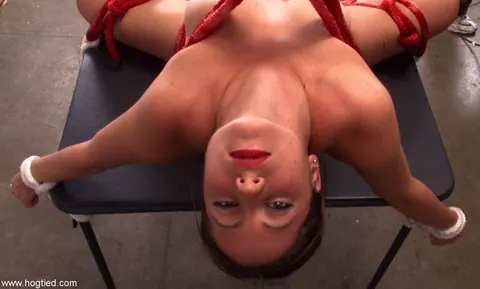 Slim Brunette with Piercing Tied in Red Ropes Spreads Her Pussy – photo 12 of 21