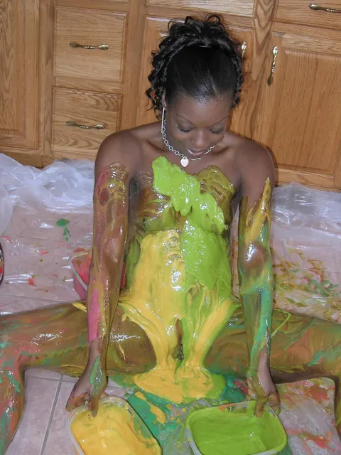 Curly Ebony MILF Strips Out of Her Panties in the Kitchen – photo 17 of 21