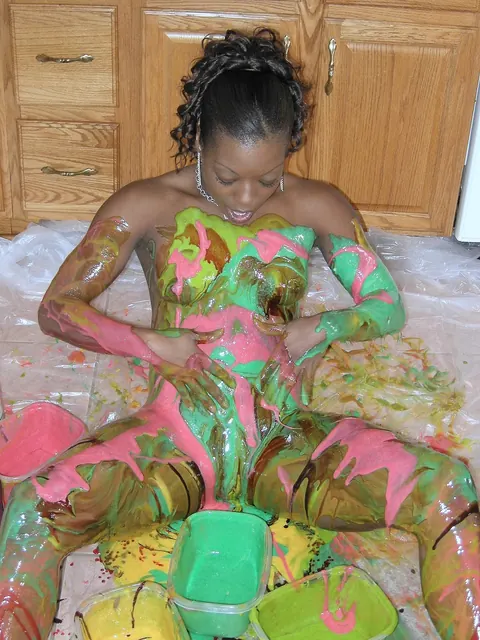 Curly Ebony MILF Strips Out of Her Panties in the Kitchen – photo 20 of 21