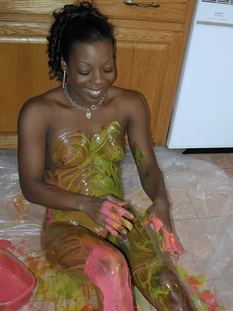 Curly Ebony MILF Strips Out of Her Panties in the Kitchen – photo 9 of 21