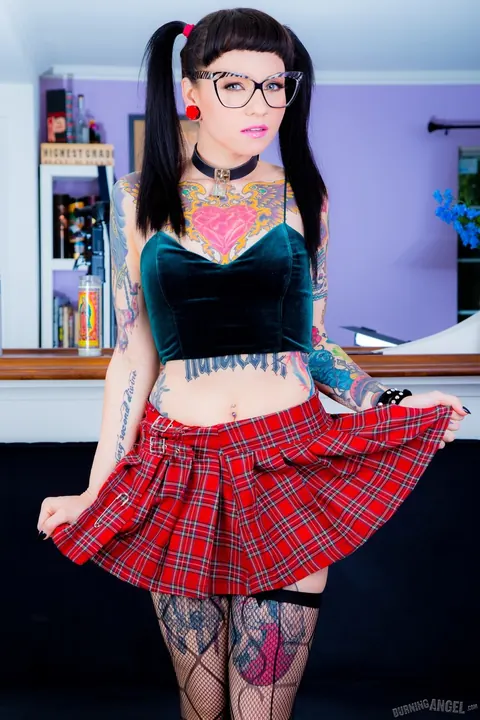 Necro Nicki: Brunette in Pigtails and Stockings Shows Her Tight Ass – photo 2 of 15