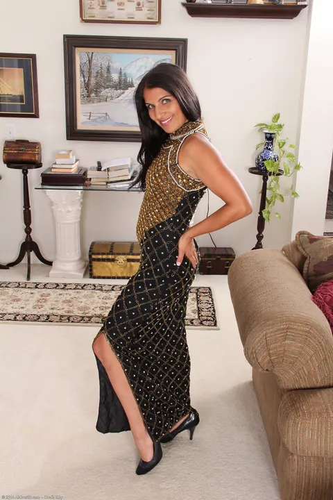 Saffron Leblanc: Brunette MILF Strips Out of Her Dress and Rubs Her Clit – photo 2 of 21