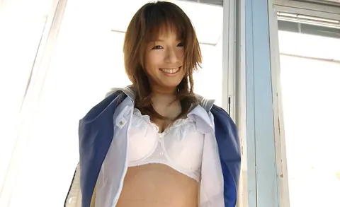 Towa Aino: Japanese Brunette Removes Her Bra in Public Wearing Socks and Uniform – photo 13 of 16