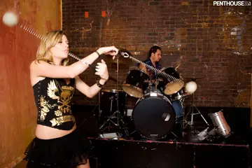 Blonde with Natural Tits Gets Fucked on the Table and Takes Cum on Hairy Pussy