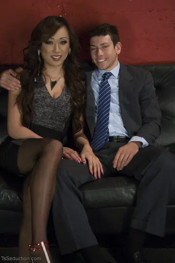 Asian Trans Woman Takes Anal and Sucks Cock in a Threesome