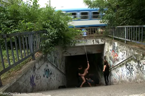 Monalee: Busty Brunette in Bondage Sucks Cock and Spreads Outdoors – photo 13 of 21