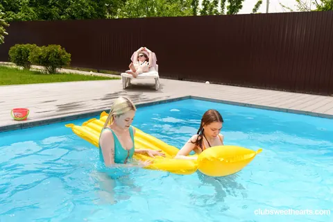 Milka Wey & Lana Rose: Two Blondes in Bikinis Strip and Spread by the Pool – photo 2 of 21
