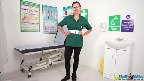 Tindra Frost: British Brunette Strips Out of Her Clinic Uniform and Pantyhose – photo 1 of 16