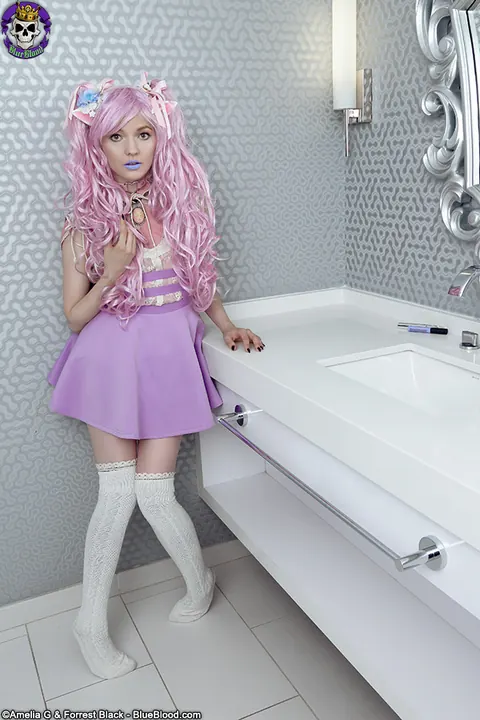 Thick Pale Woman in a Skirt and Socks Spreads Her Pussy – photo 4 of 14