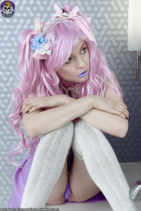 Thick Pale Woman in a Skirt and Socks Spreads Her Pussy – photo 6 of 14