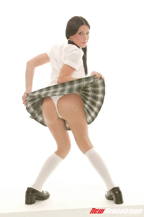 Rebeca Linares: Petite Spanish Brunette in Pigtails Strips Off Her Uniform for Anal – photo 4 of 21