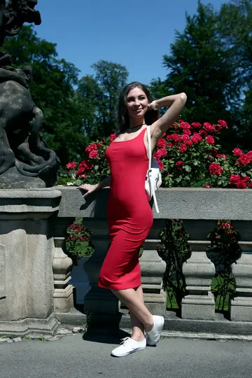 Russian Redhead Strips Out of Her Dress Outdoors and Spreads