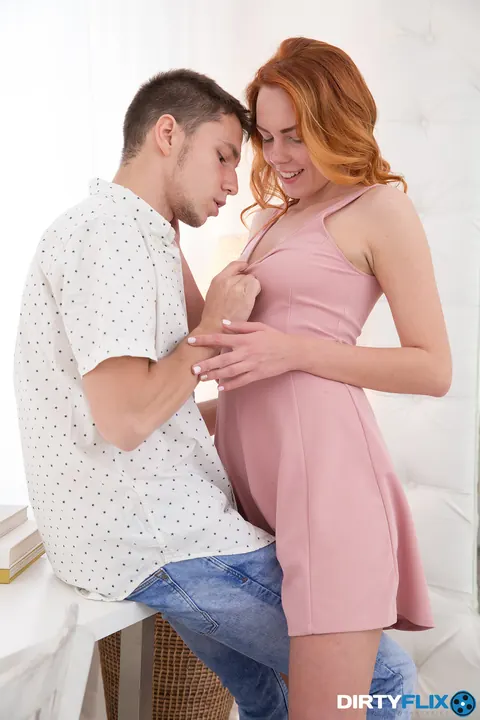 Candy Red: Redhead with Big Natural Tits Sucks Cock and Rides Her Partner – photo 1 of 17