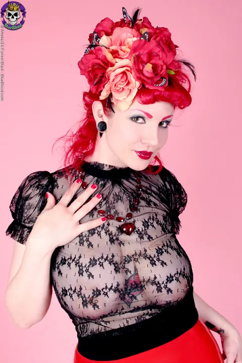 Redhead MILF Poses in a Sheer Top and Latex Skirt – photo 10 of 18