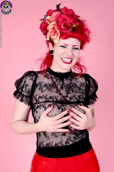 Redhead MILF Poses in a Sheer Top and Latex Skirt – photo 4 of 18