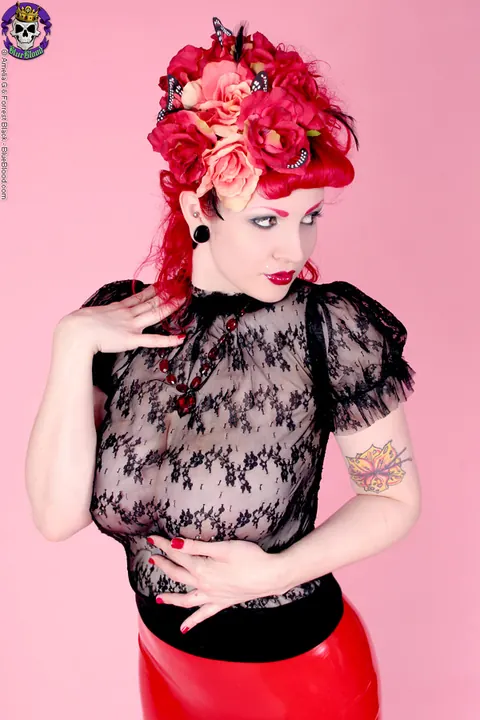 Redhead MILF Poses in a Sheer Top and Latex Skirt – photo 5 of 18