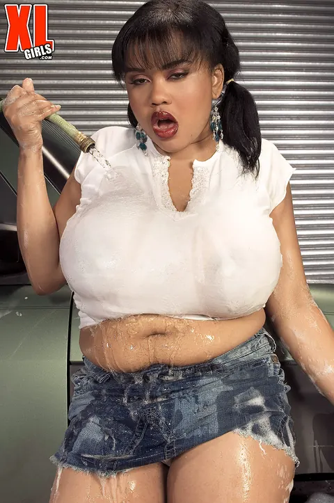 Sunny Dee: Thick Ebony MILF Shows Off Her Giant Natural Tits at the Car Wash – photo 6 of 16