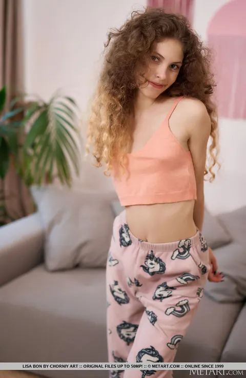 Lisa Bon: Curly European Redhead in Panties Shows Her Small Natural Tits – photo 1 of 18