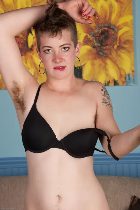 Riki Rocket: Blonde with Small Natural Tits Shows Her Hairy Pussy and Tattoo – photo 8 of 21