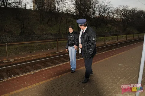 Skinny Brunette Sucks Old Man on a Train for a Ticket – photo 7 of 16