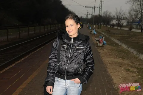 Skinny Brunette Sucks Old Man on a Train for a Ticket – photo 3 of 16