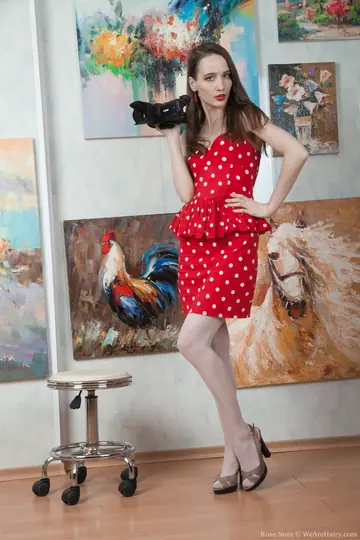Skinny Russian Brunette Strips Off Her Stockings and Spreads