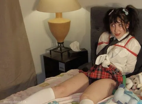 PAWG Brunette in Uniform Skirt Tied Up and Ball Gagged – photo 16 of 16