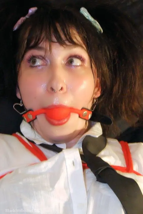 PAWG Brunette in Uniform Skirt Tied Up and Ball Gagged – photo 12 of 16