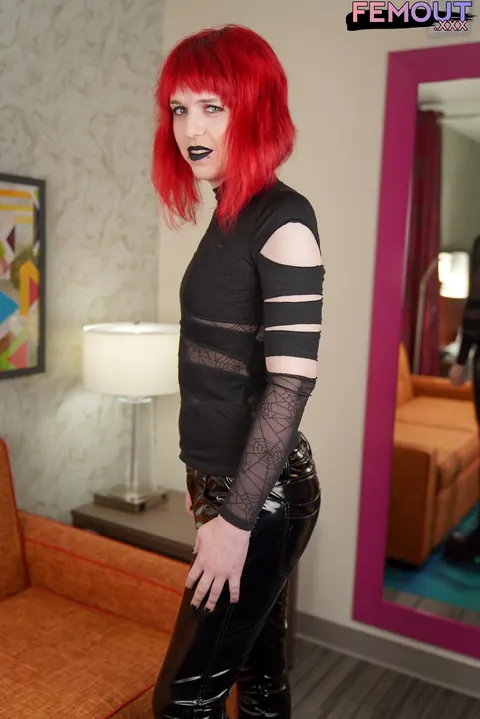 Redhead Trans Woman Poses in Latex and Spreads Her Legs – photo 1 of 16