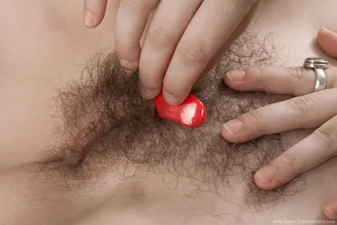 Kelly Jones: Petite Brunette with Hairy Pussy Fingers Herself and Spreads Wide – photo 13 of 17