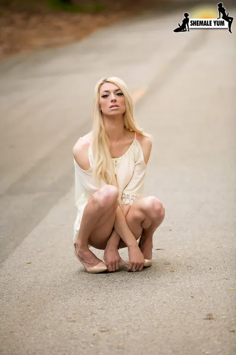 Blonde Trans Woman Strips Nude Outdoors – photo 1 of 16