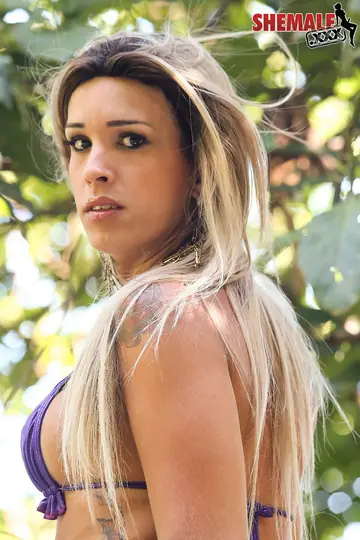 Brazilian Trans Woman Unties Her Bikini and Poses Nude Outdoors