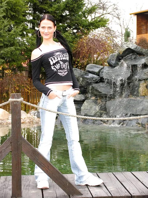 Klea Dark: Slim Brunette Strips Out of Her Skirt and Jeans Outside – photo 3 of 16