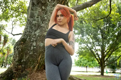 Violet Prydz: Thick Latina Redhead Flashes Her Tits Outdoors and Fingers in Yoga Pants – photo 7 of 16
