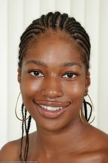 Thick Ebony Woman with Pigtails Spreads Her Hairy Pussy Wide