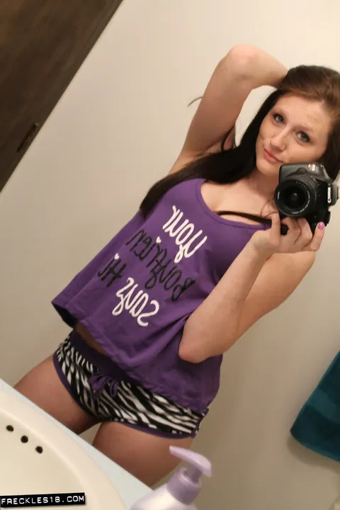 Busty Brunette Takes Mirror Selfies in Lingerie and Shorts – photo 4 of 12