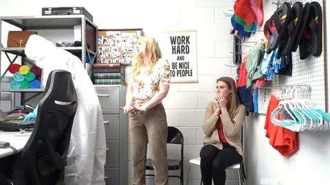 Ashley Lane: Two Slim Blondes Undress and Suck a Guard in the Office – photo 7 of 21