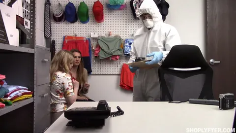 Ashley Lane: Two Slim Blondes Undress and Suck a Guard in the Office – photo 6 of 21