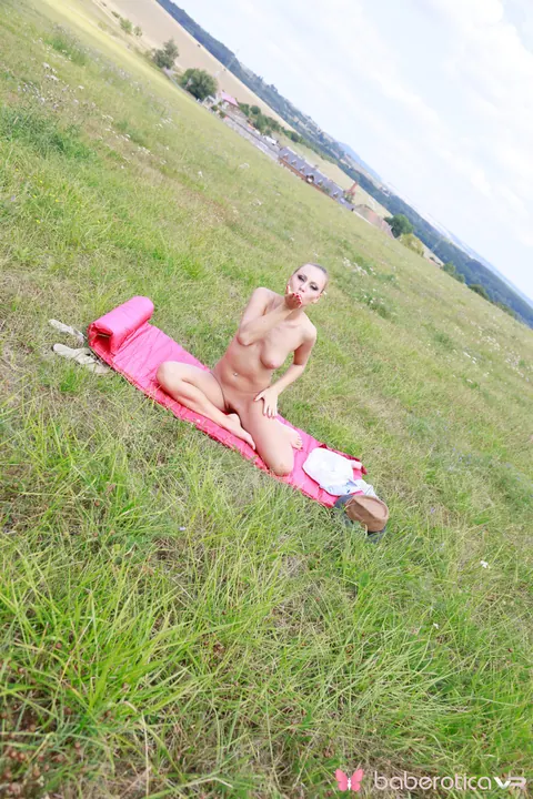 Redhead Fingers Herself on a Pink Mat Outdoors – photo 21 of 21