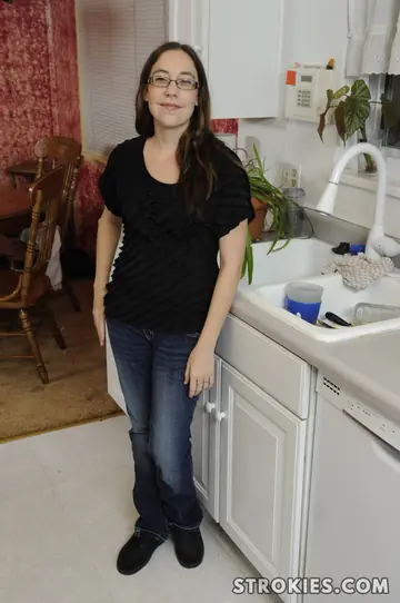 Brunette in Jeans and Glasses Gives a Handjob and a Blowjob
