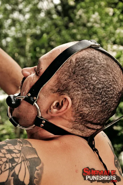 Tattooed Trans Woman Dominates Bondage Group Sex Outdoors – photo 4 of 21