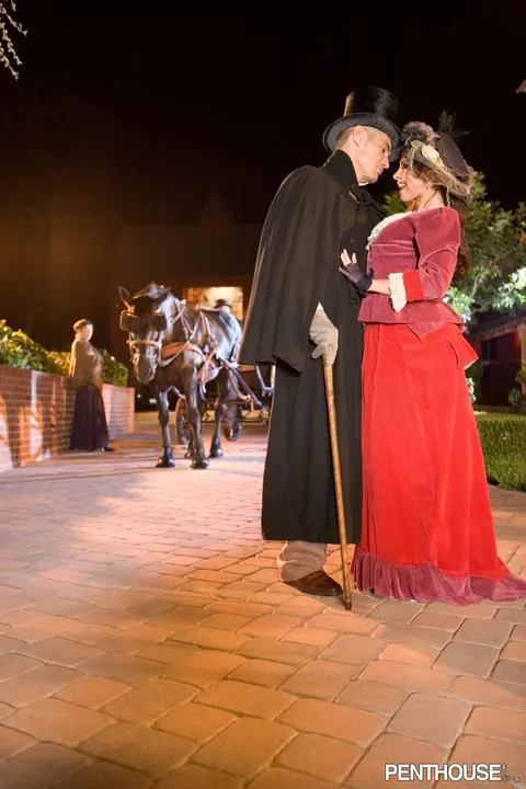 Vanessa Lane: Busty Brunette in a Skirt Rides Her Partner Outdoors – photo 3 of 21