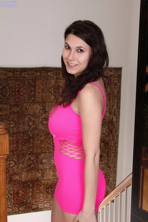 Ella Jones: Petite Brunette with Big Natural Tits Strips and Poses – photo 2 of 21
